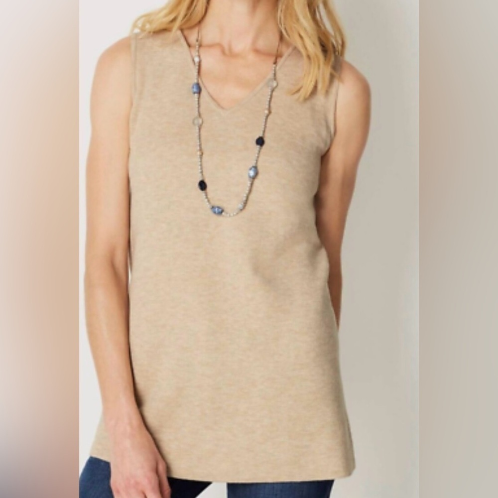 J Jill Reversible V-Neck Sleeveless Sweater, XL, Almond Heather/Barley, Layering